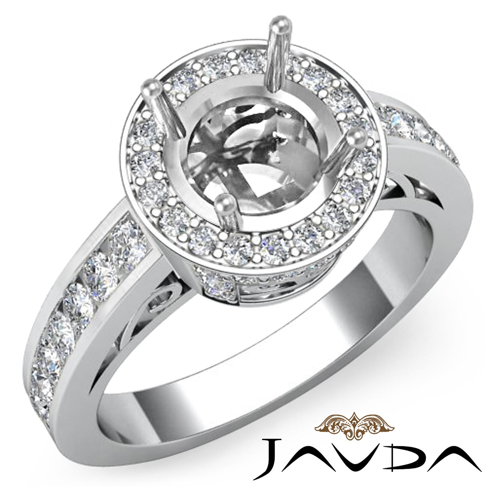 Halo Pave Setting Diamond Engagement Round Semi Mount Ring 14K White