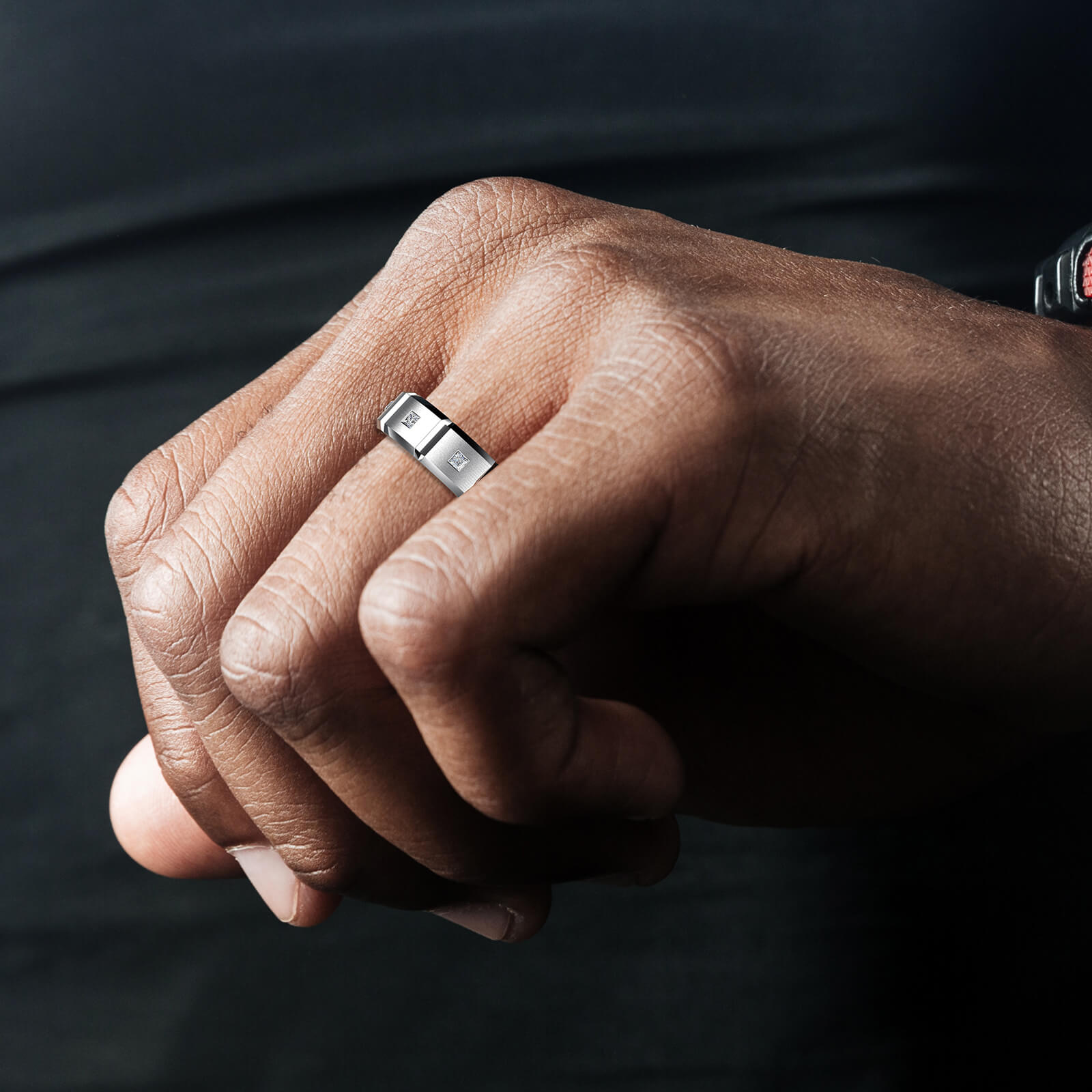 Beveled Edge Matte Men's Diamond Eternity Wedding Band 14k White Gold 0