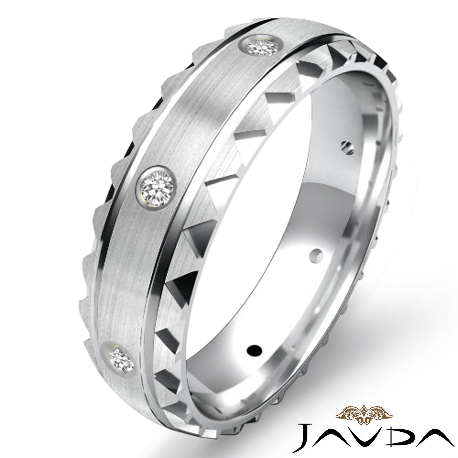 Triangle Cut Edge Bezel Diamond Men's Eternity Wedding Band 18k W