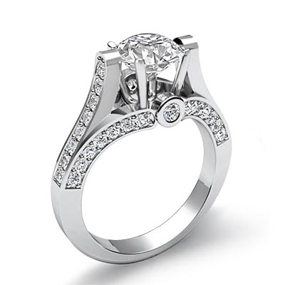 Round Diamond Women's Engagement Bezel Pave Set Ring GIA F VS2 Platinum ...