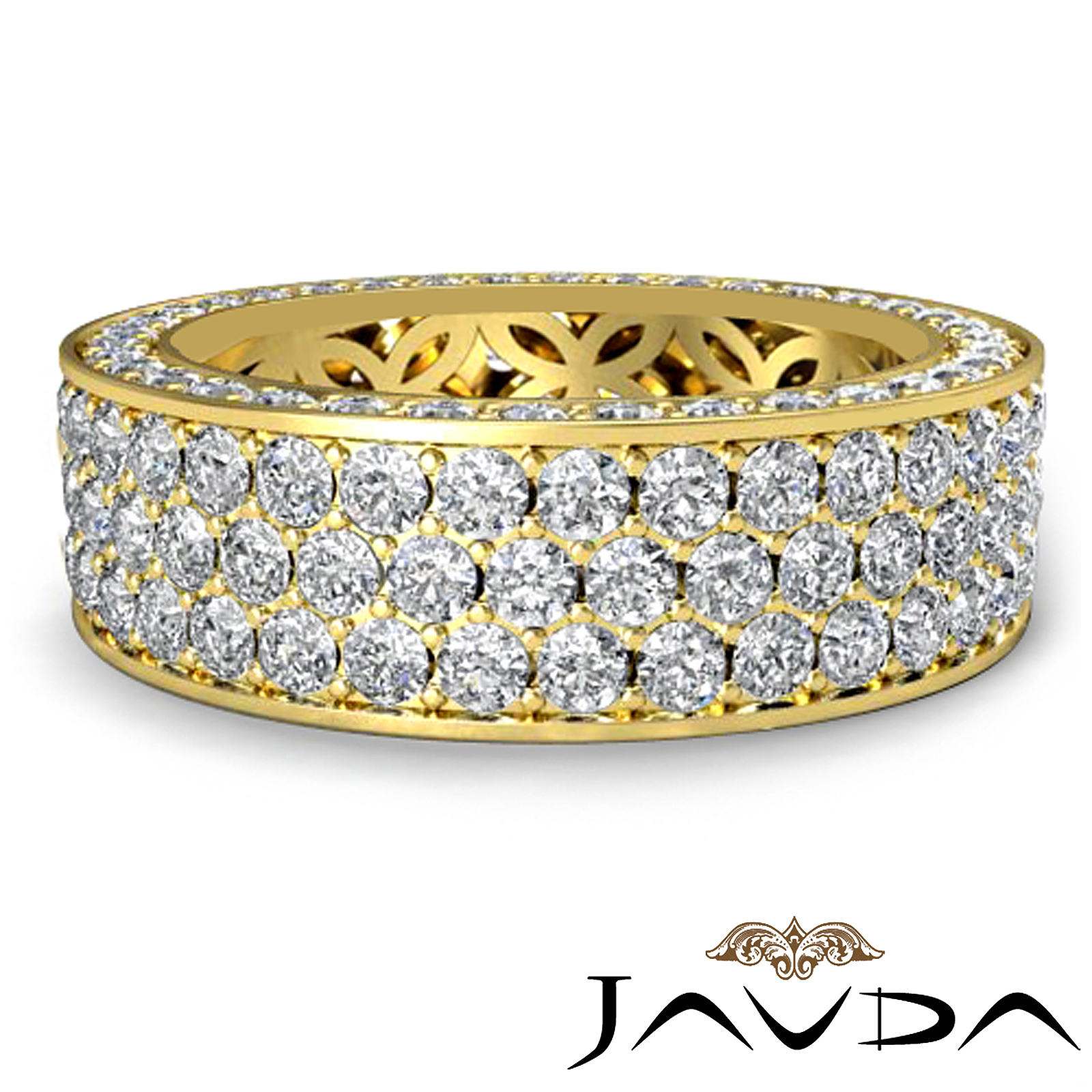 3 Row Women's Anniversary Band 18k Gold Pave Eternity Ring Diamond (2.75Ct. tw.)