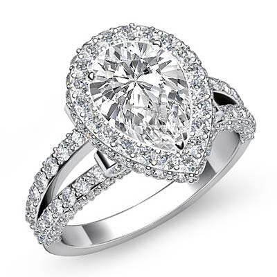 Pear Diamond Engagement Halo Pave Bezel Set Ring GIA G VS2 Platinum 950 ...