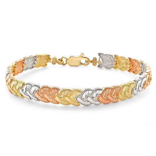 14k Solid Tri Color Gold Women's Diamond Cut Bracelet