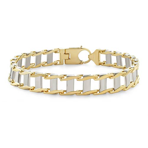 14k Yellow & White 2 Tone Gold Railroad Men's Bracelet