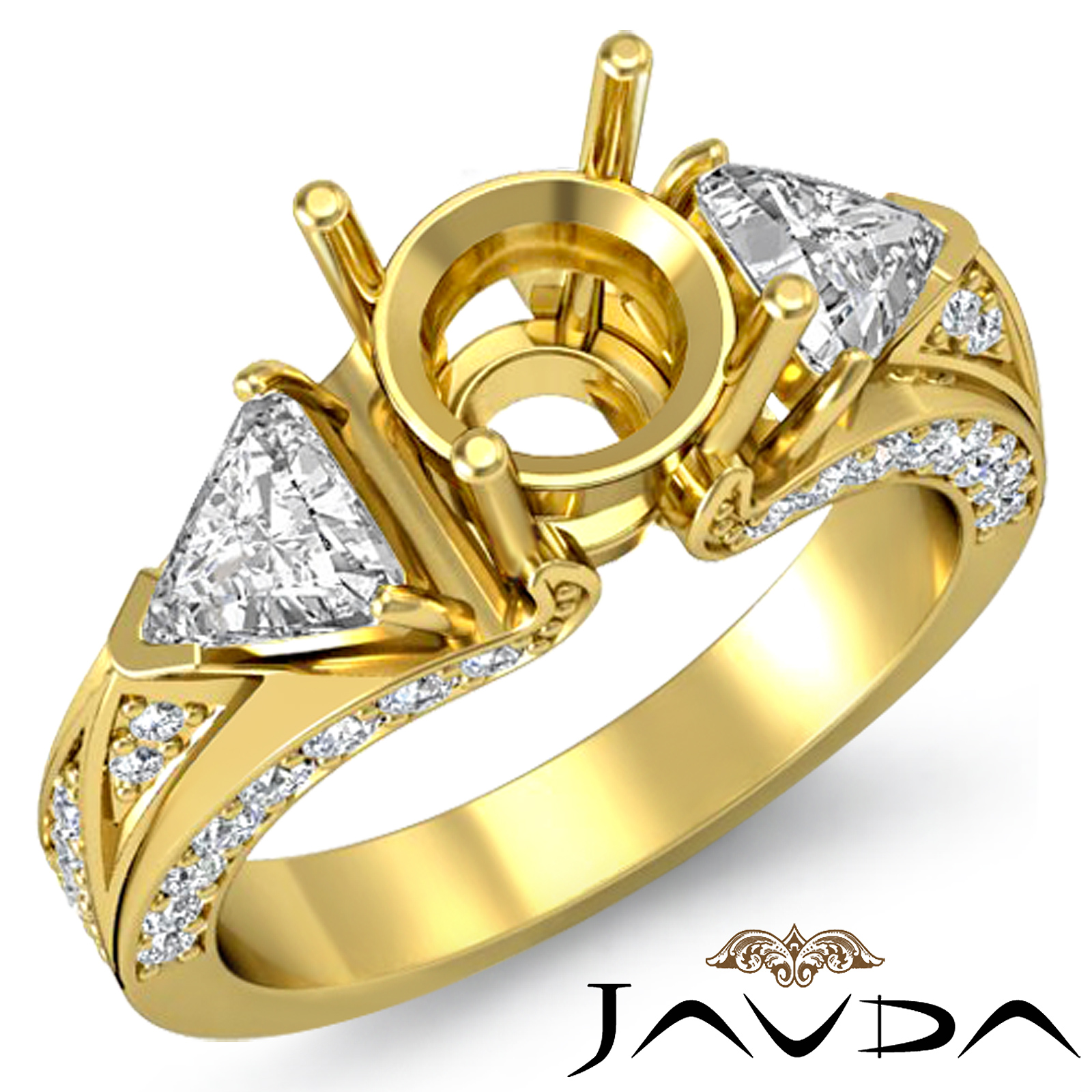 Trillion Round Diamond 3 Stone Semi Mount Engagement Ring 14k Gold