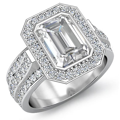 Glistening Emerald Cut Diamond Engagement Ring GIA F VS2 14k White Gold ...