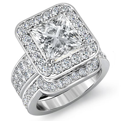 Halo Bridal Set Princess Diamond 2 Row Engagement Ring EGL E SI1 ...