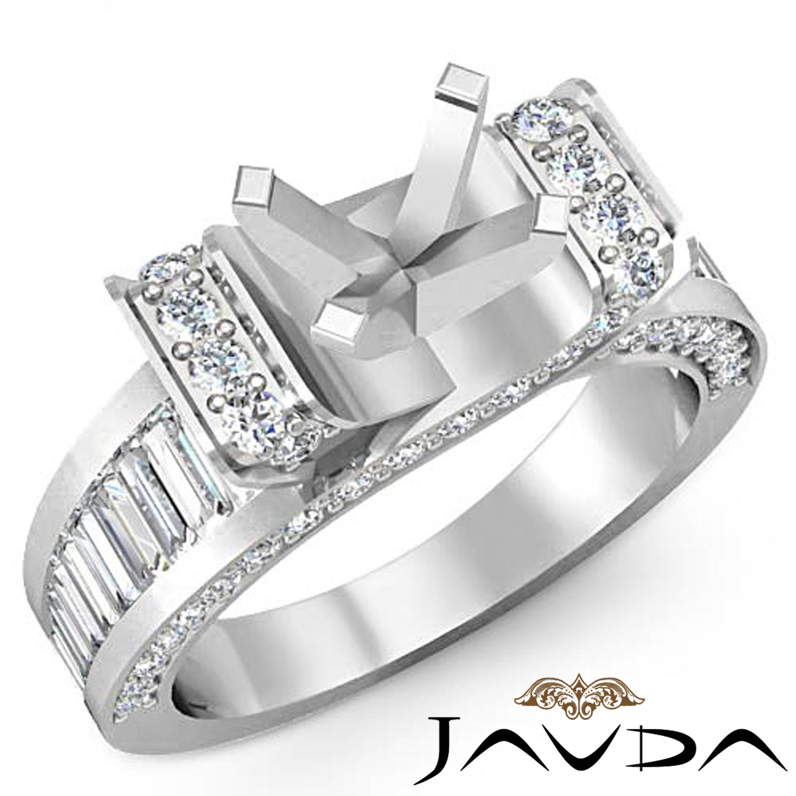 Round Baguette Diamond Engagement Antique Ring Setting Platinum Semi