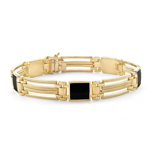 14k Yellow Gold & Black Onyx Men's Bracelet Jewelry