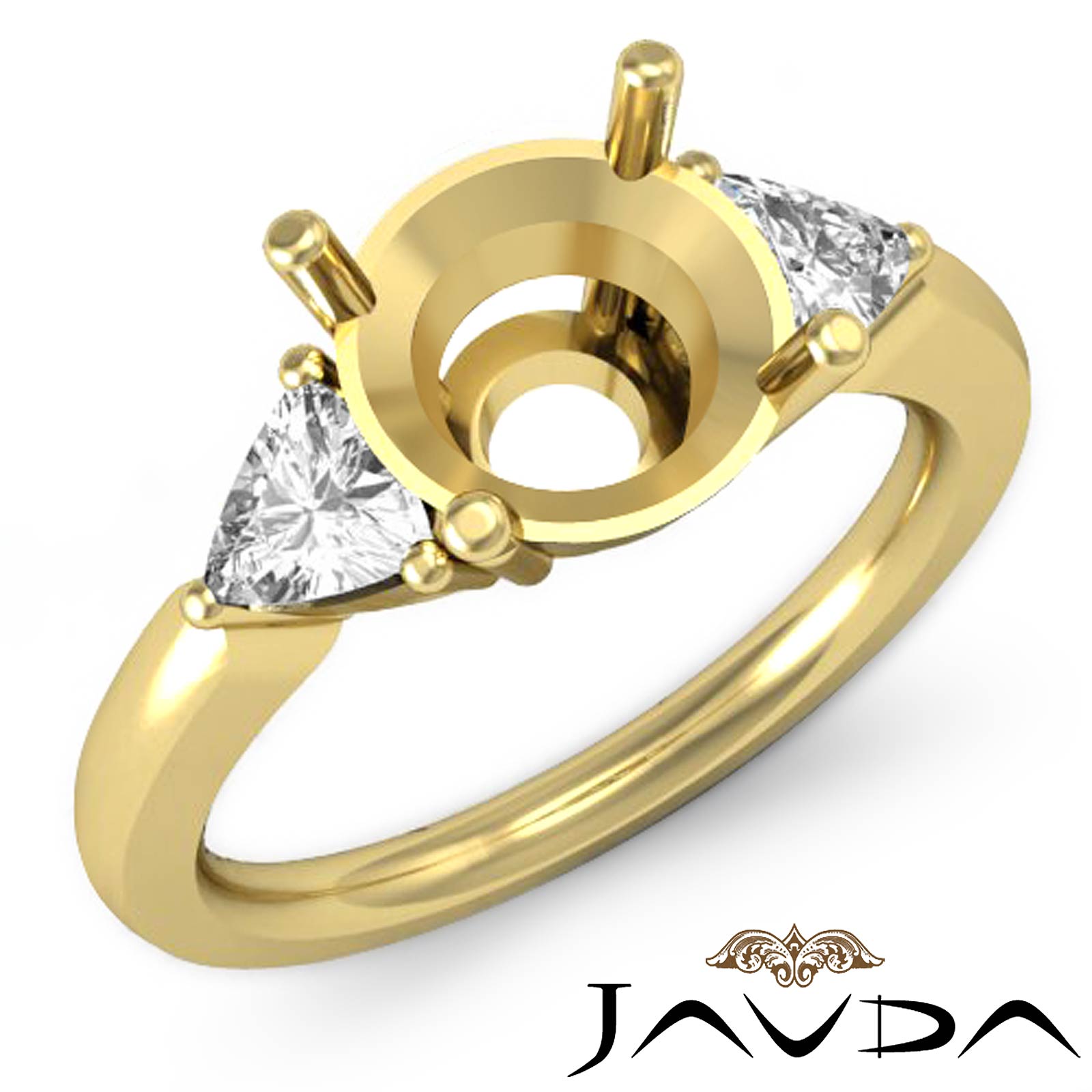 Three Stone Diamond Engagement Trillion Round Semi Mount Ring 18k Gold