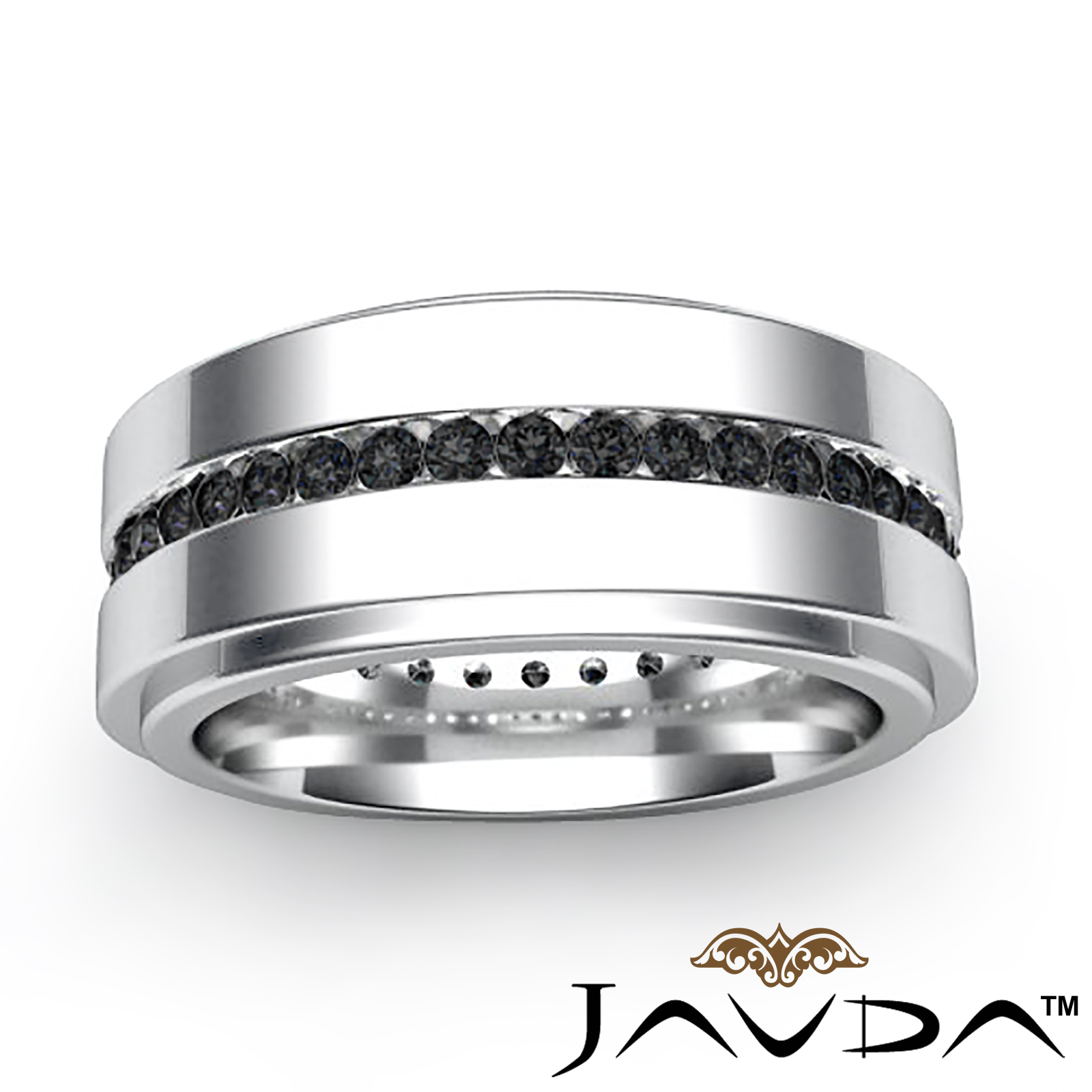 Mens Eternity Wedding Band Channel Round Black Diamond Ring 18k W Gold