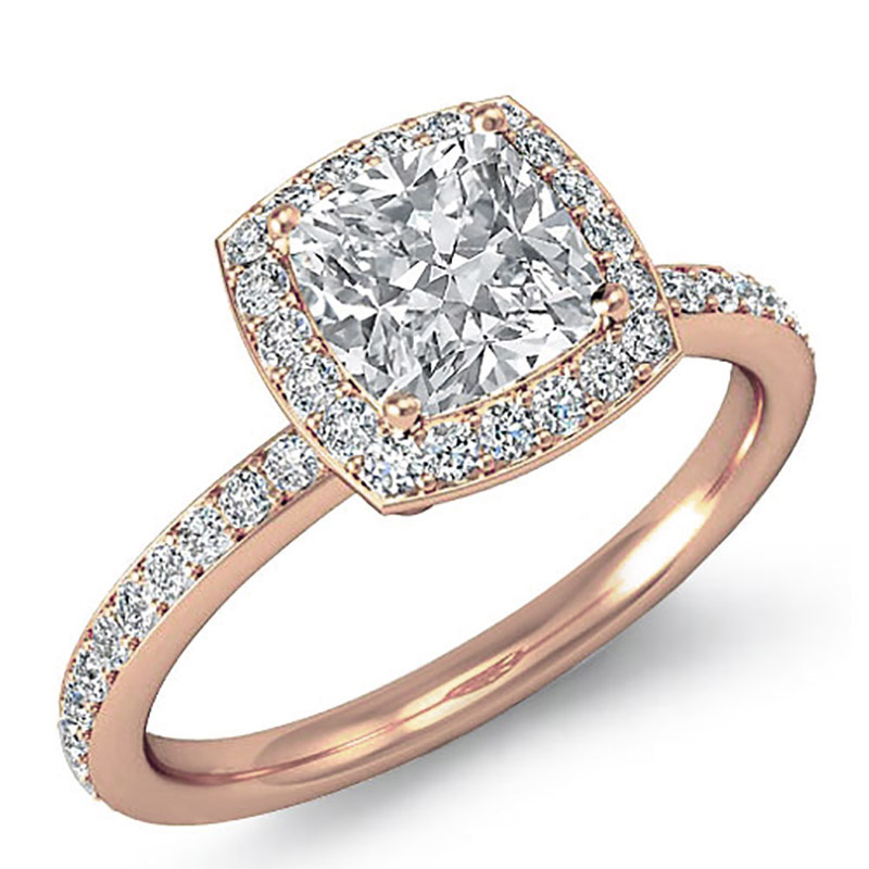 Petite Micropave Halo Eternity Cushion diamond engagement Ring in 18k Rose Gold