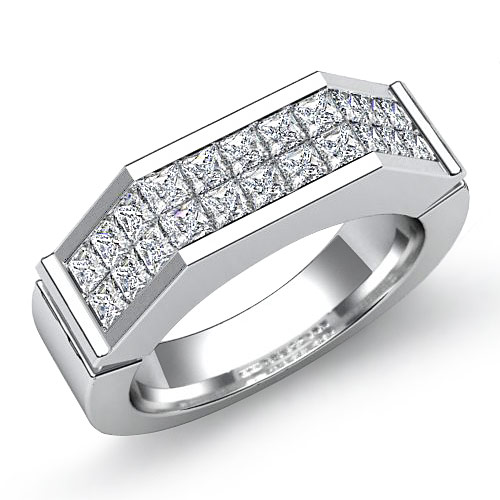 1.60 Ct Princess Diamond Man Wedding Ring 14k White Gold