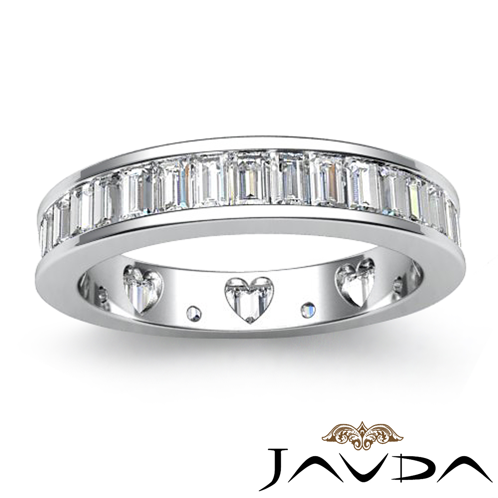 Baguette Diamond Women's Wedding Ring Heart Eternity Band 14k White