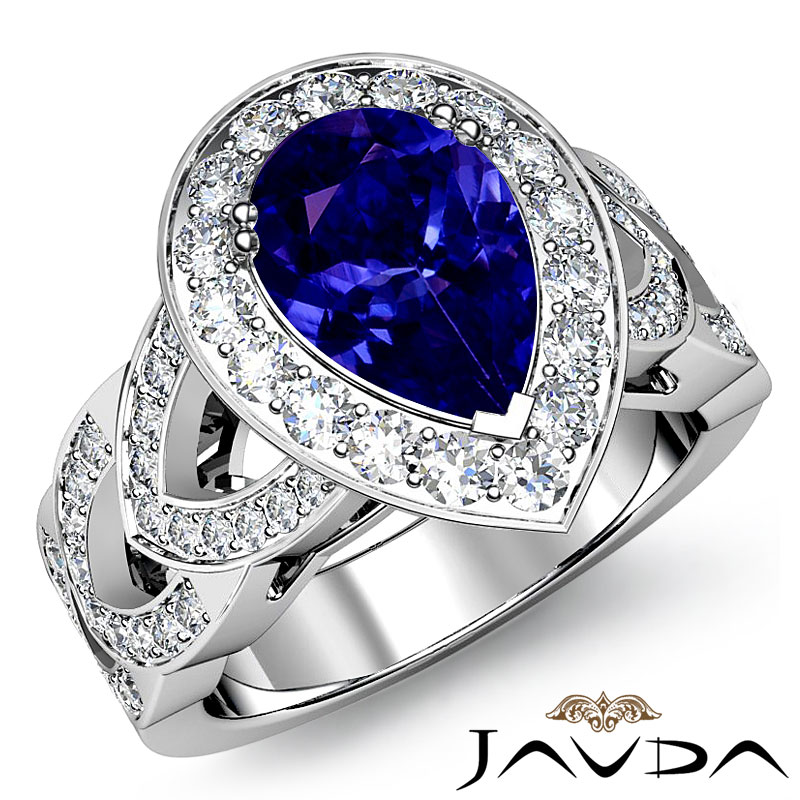 Petite Pave Set Halo Filigree Pear diamond  Ring in 14k Gold White