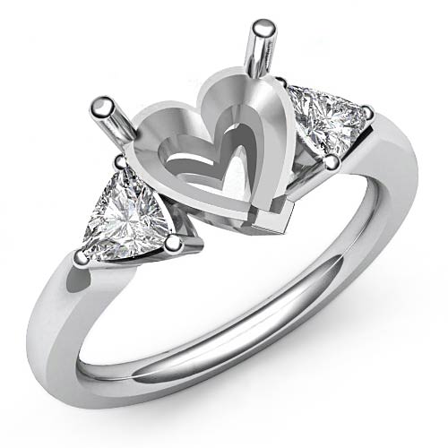 0.55Ct Diamond Three Stone Engagement Ring Heart Setting 14k White Gold