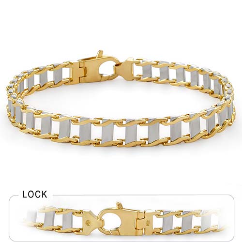 14k Two Tone Men's Railroad Bracelet