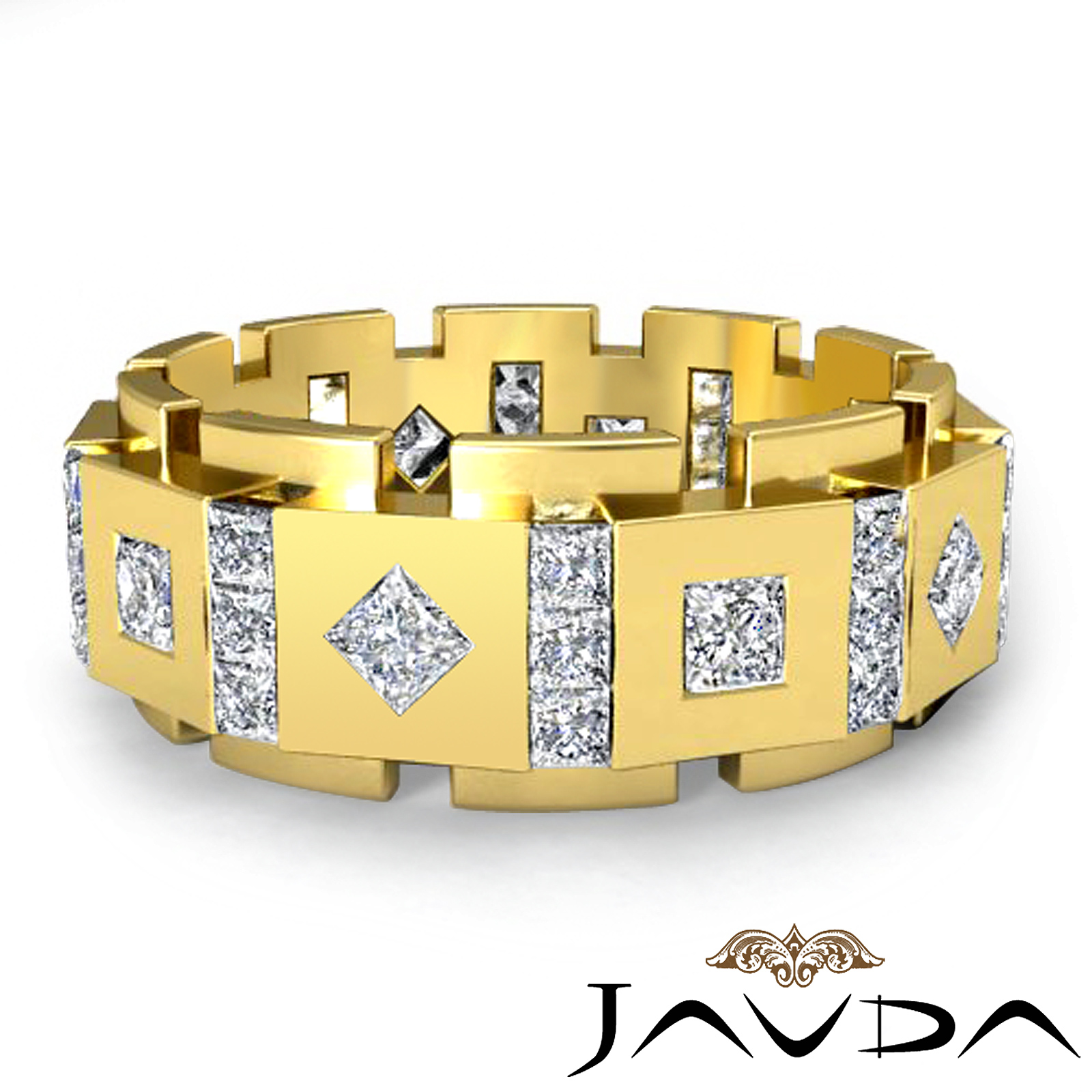 Princess Diamond Box & Kite Eternity Men's Wedding Band in 14k Gold