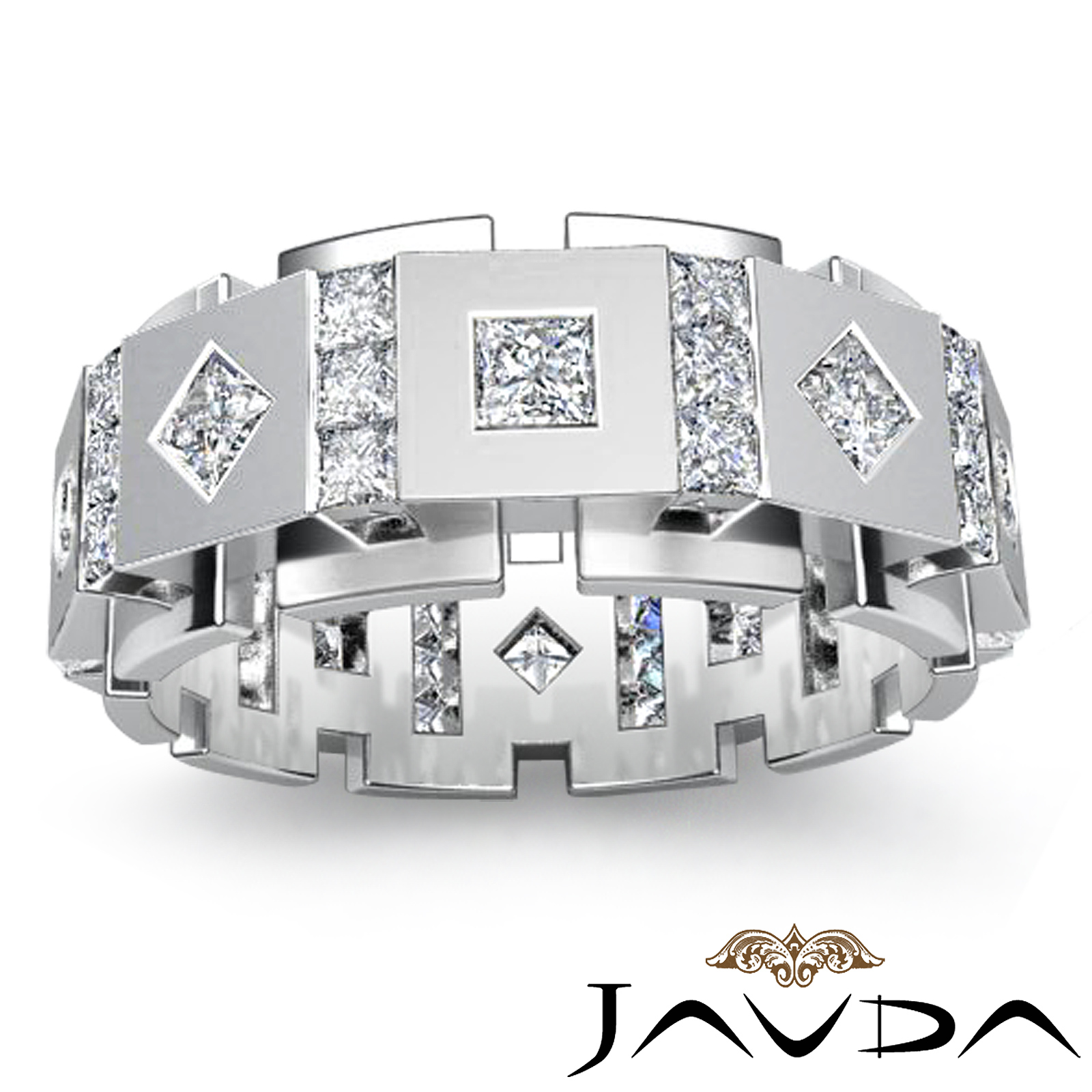 Princess Diamond Box & Kite Eternity Men's Wedding Band in 14k White