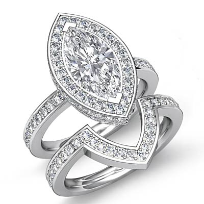 Halo Marquise Diamond Bridal Set Pave Engagement Ring EGL E SI1 ...