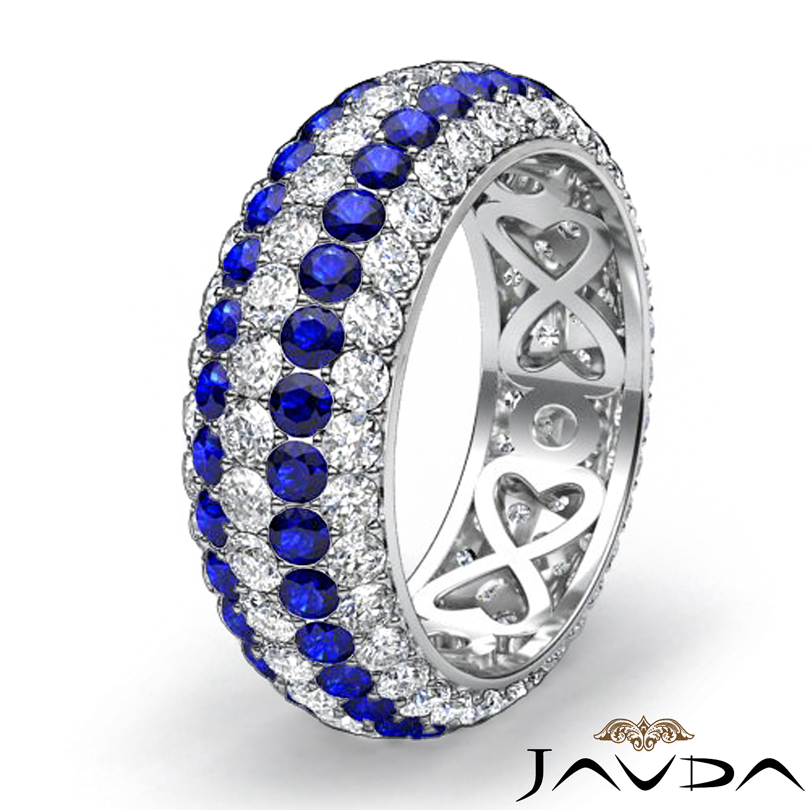 5 Row Eternity Womens Ring Sapphire Diamond Anniversary Band 14k White