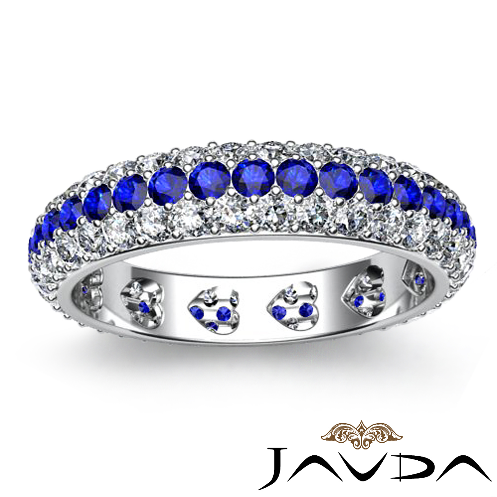 Women's Eternity Wedding Band Platinum Blue Sapphire Round Diamond Ring ...