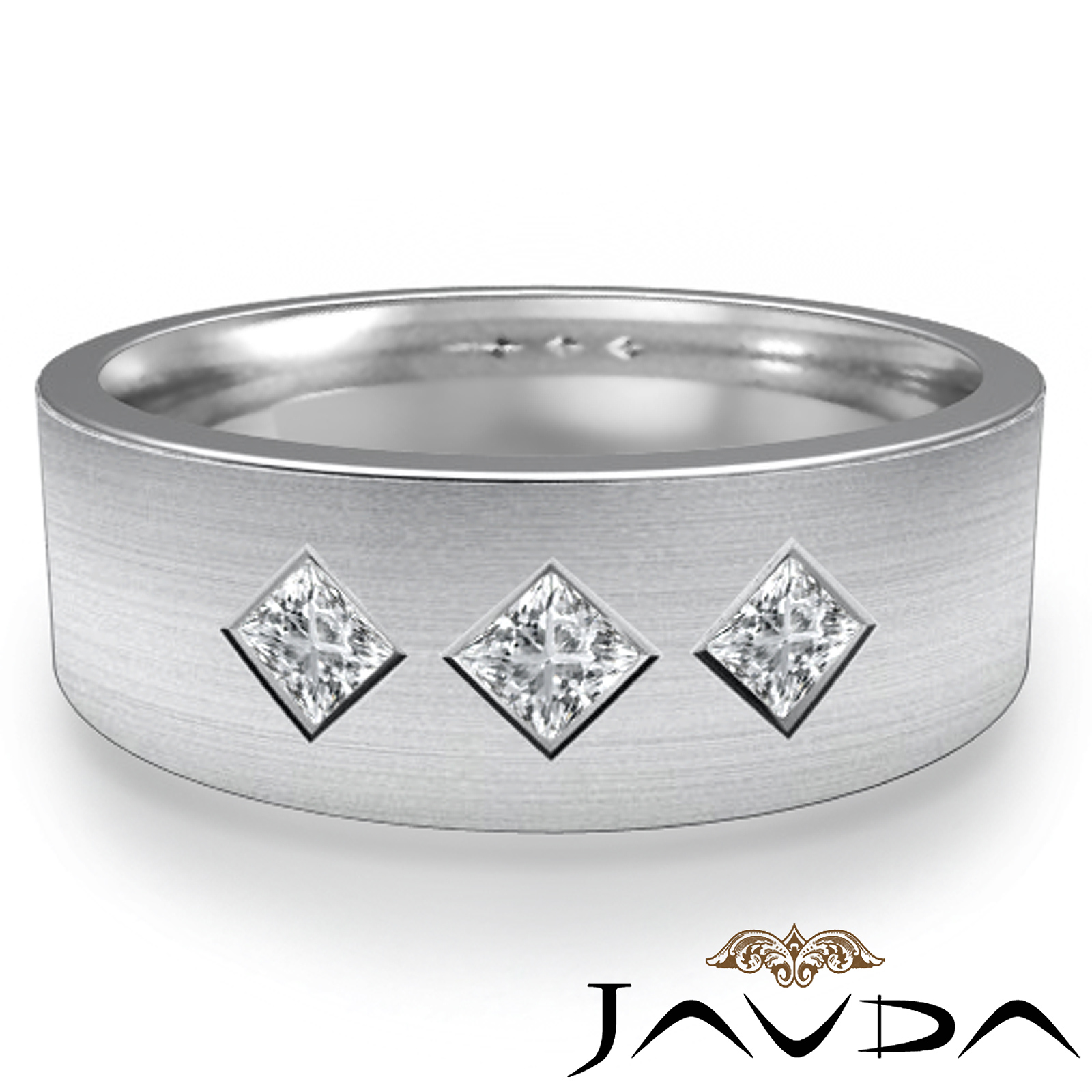 Kite Set Men's Matte 3 Stone Diamond Half Wedding Band 14k White Gold 0