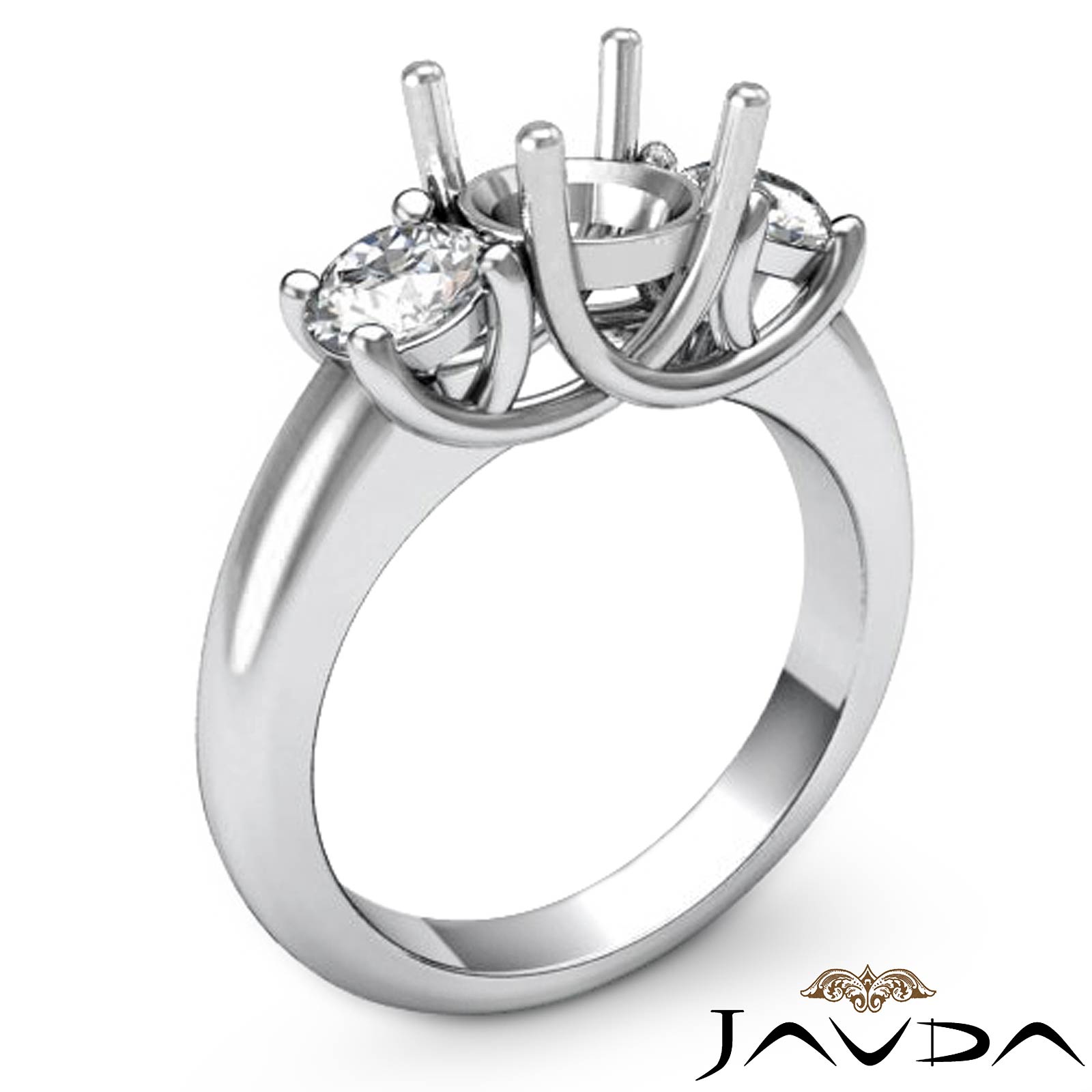 Round Semi Mount Diamond Three 3 Stone Engagement Ring Setting 14k W