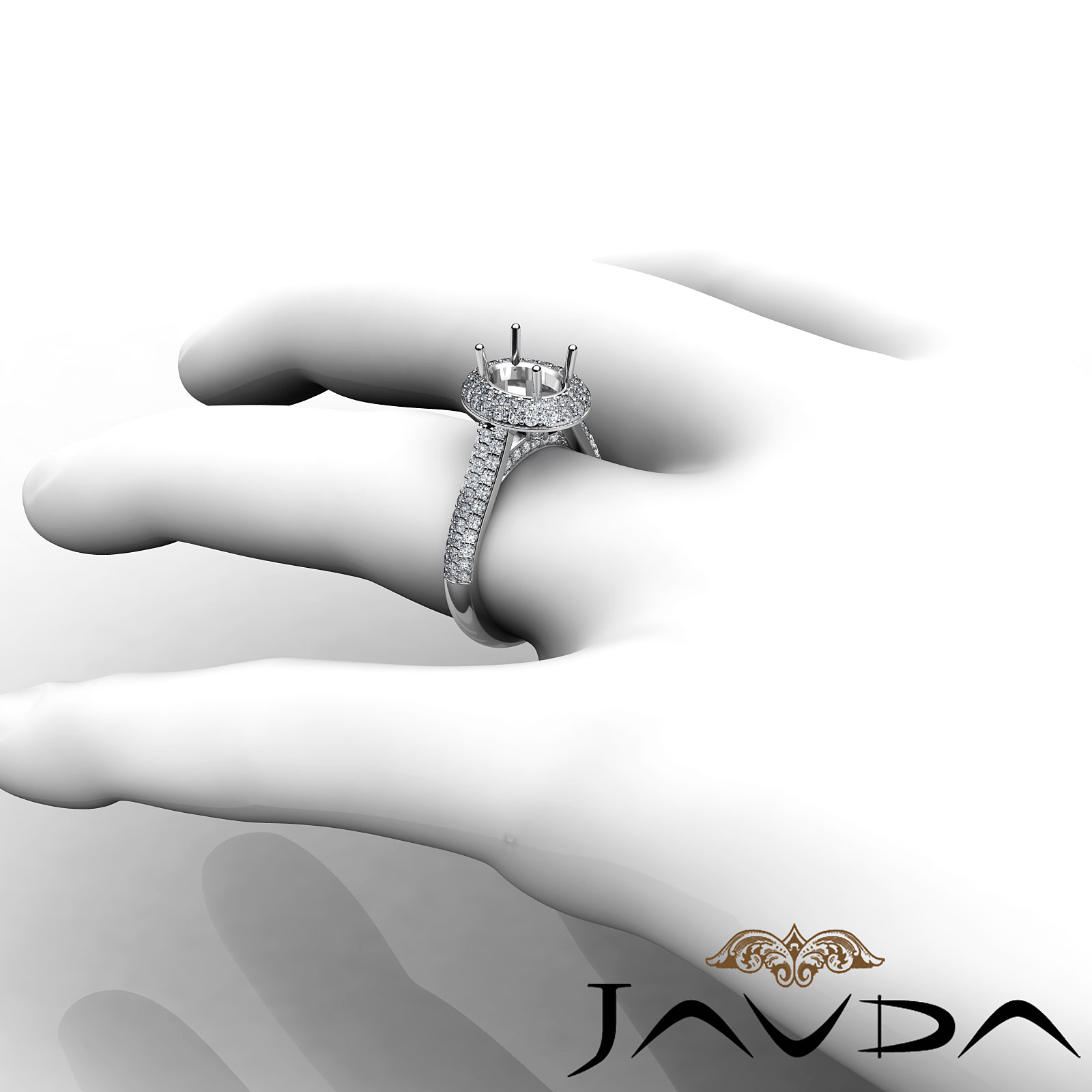 1.5CT Diamond Engagement Ring Halo Pave Setting 14k White Gold Oval