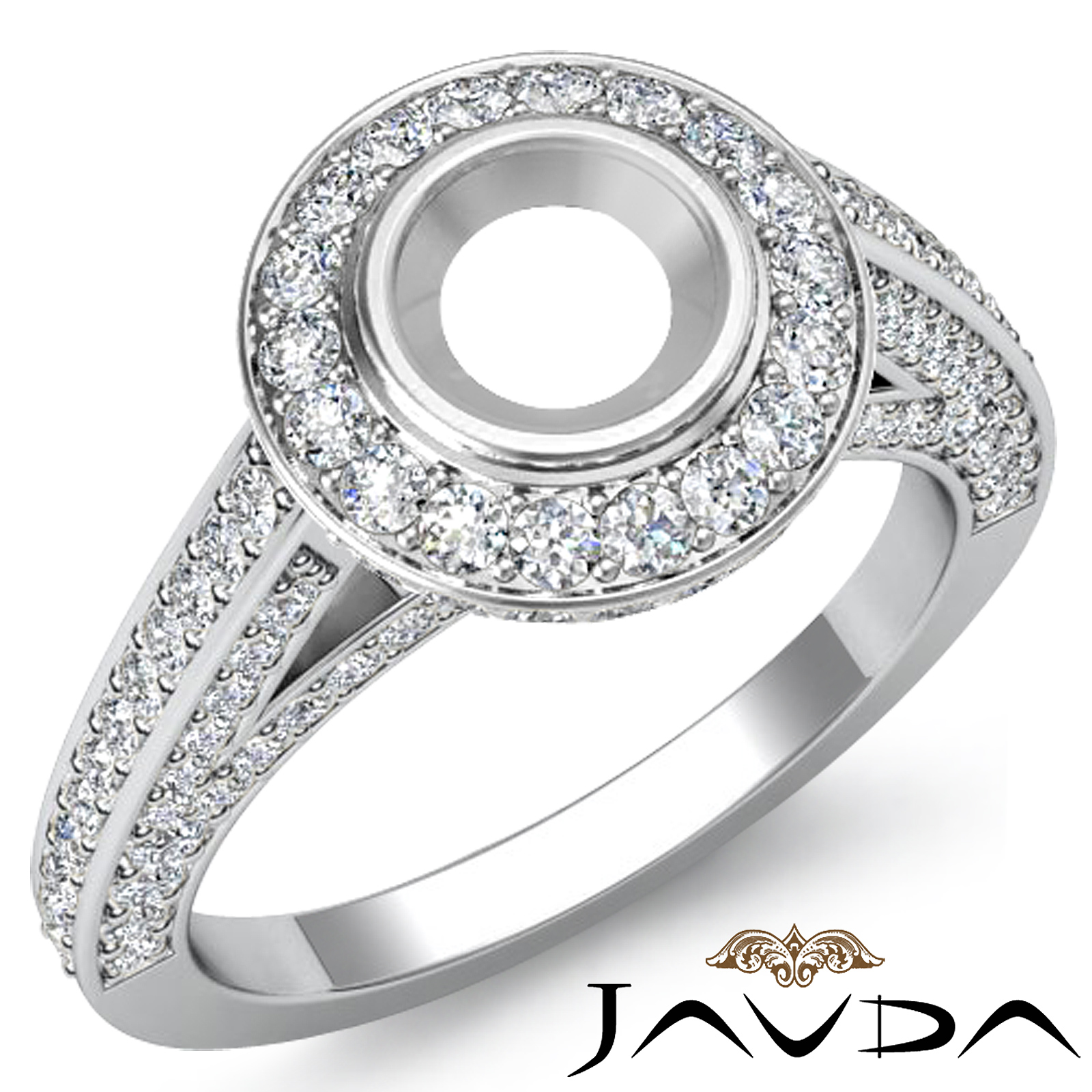 1.25Ct Halo Pave Setting Diamond Engagement Round Semi Mount Ring 14K