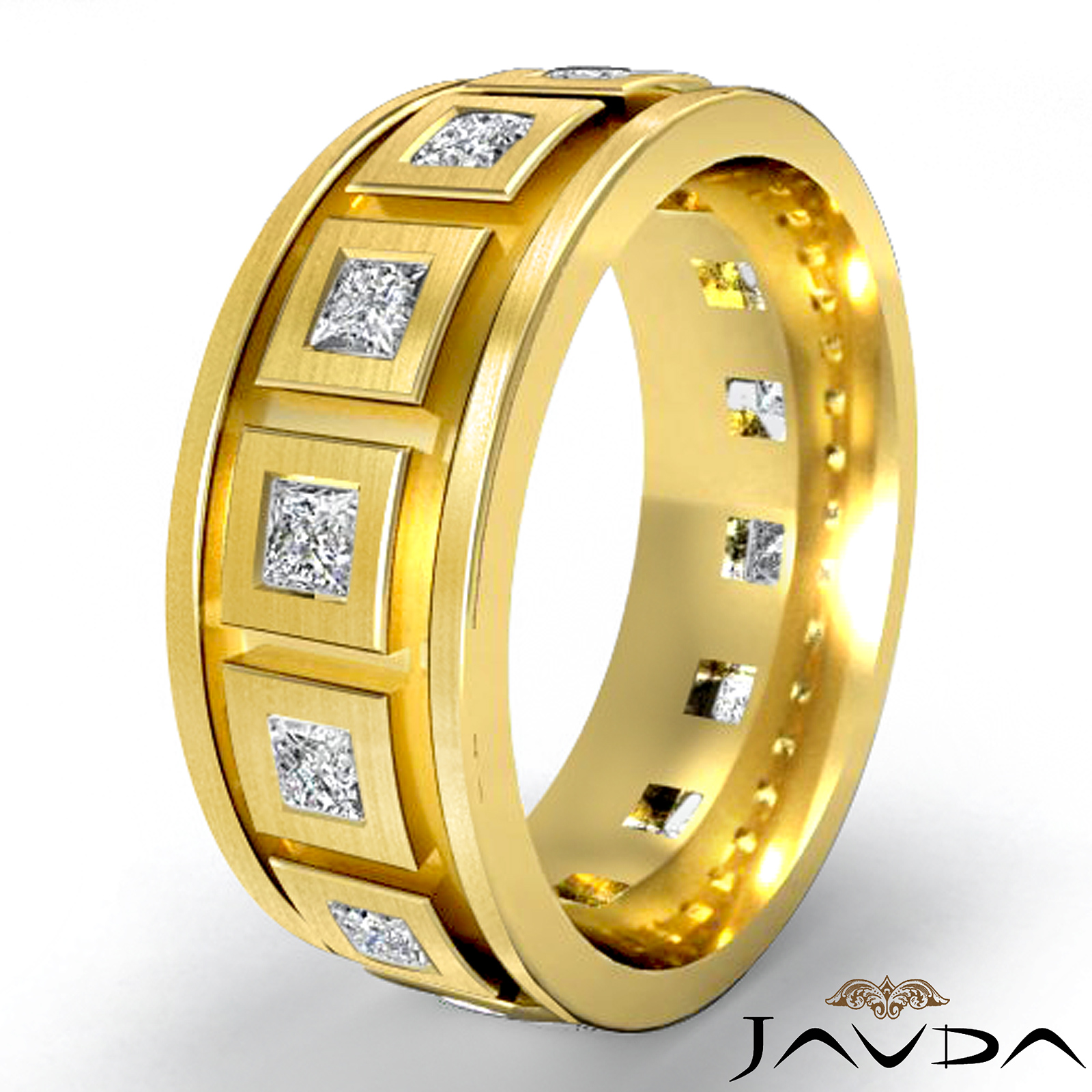 Box Style Men's Matte Finish Diamond Eternity Wedding Band 14k Gold (1