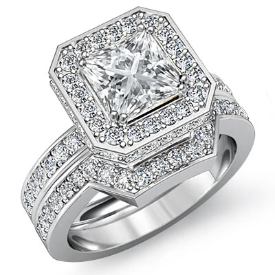 Princess Diamond Halo Engagement GIA F SI1 14k White Gold Bridal Set ...
