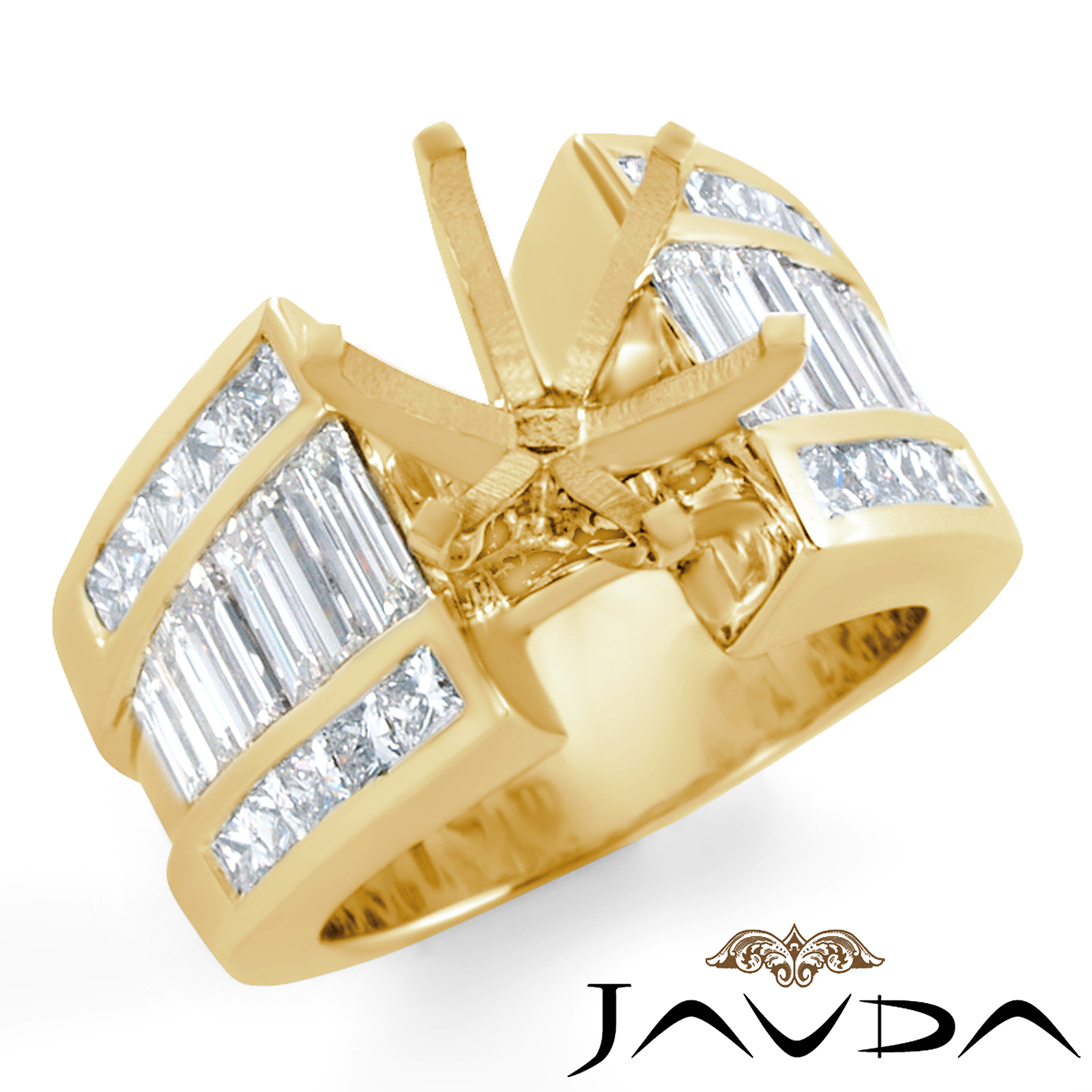 Princess Baguette Side Diamond Engagement Setting Ring 14k Gold Semi Mount (3.2Ct. tw.)