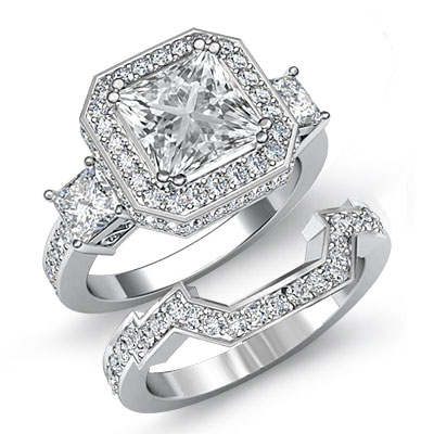 Princess Diamond Engagement 3 Stone Ring Bridal Set GIA H SI1 Platinum ...
