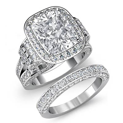 Cushion Diamond Engagement Halo Bridal Set Ring EGL G VS1 14k White ...