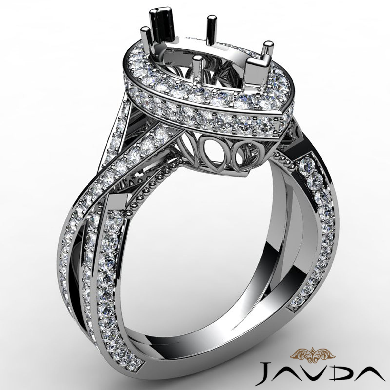 Halo Pave Setting Diamond Engagement Ring Marquise Semi Mount 14K W