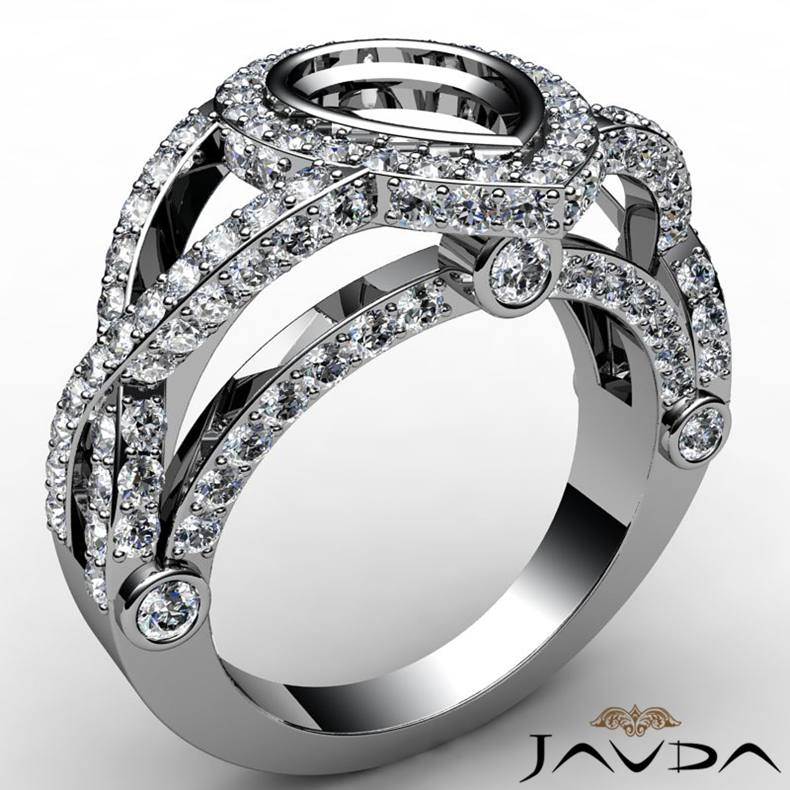 Pear Semi Mount Diamond Engagement Ring Halo Pave Setting Platinum (1