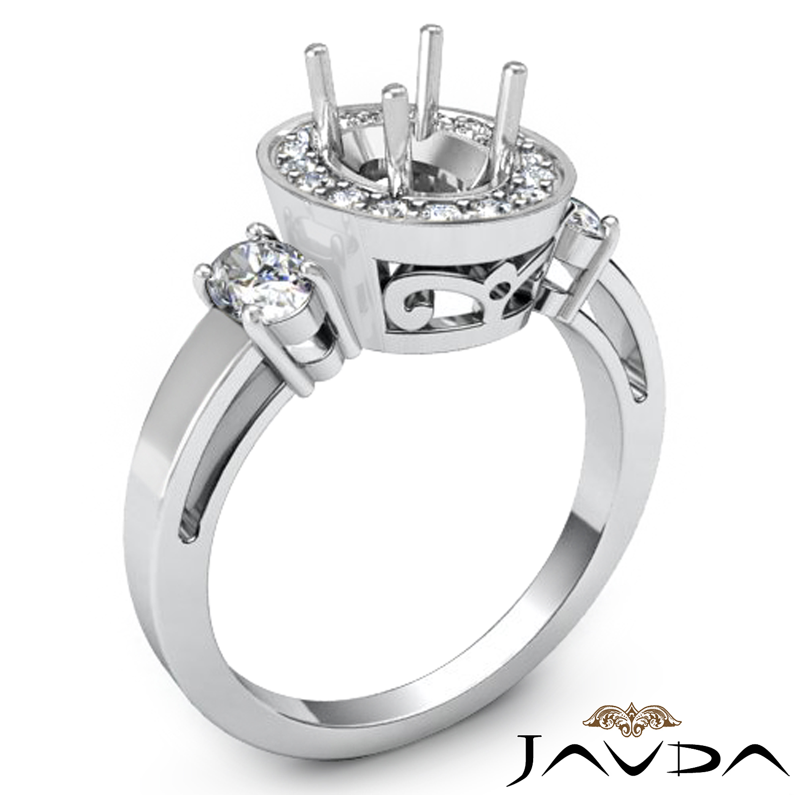 3 Stone Diamond Anniversary Round Oval Cut Setting Ring 14K W Gold