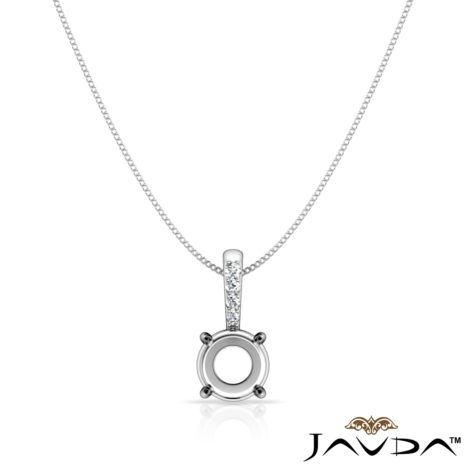 Prong Set Solitaire Round Cut Semi Mount Diamond Bail Pendant 14k White