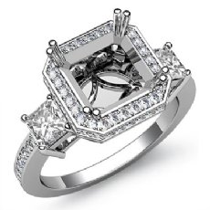 Round Princess Diamond 3 Stone Engagement Ring Setting 14K W Gold Semi Mount 1.15Ct