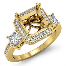 Round Princess Diamond 3 Stone Engagement Ring Setting 14k Gold Yellow Semi Mount  (1.15Ct. tw.)
