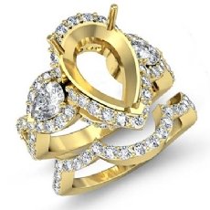 Diamond Engagement 3 Stone Ring Pear Semi Mount Bridal Set 14k Gold Yellow  (2.08Ct. tw.)
