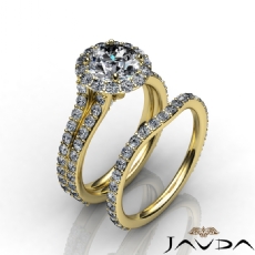 Split Shank Halo Bridal Pave diamond Ring 18k Gold Yellow