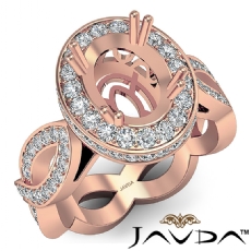 Oval Semi Mount Diamond Engagement Ring Halo Pave Setting 14k Rose Gold  (1.3Ct. tw.)
