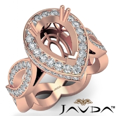 Diamond Engagement Ring Pear Semi Mount Halo Pave Setting 14k Rose Gold  (1.3Ct. tw.)