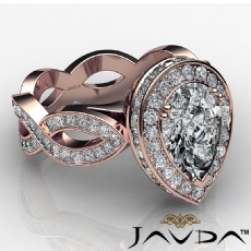 Twist Shank Circa Halo Pave diamond Ring 14k Rose Gold