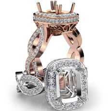 Cushion Semi Mount Diamond Engagement Ring 14k Rose Gold Halo Pave Set  (1.3Ct. tw.)