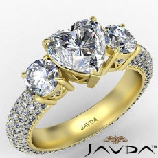Micro Pave Set Three Stone diamond Ring 14k Gold Yellow