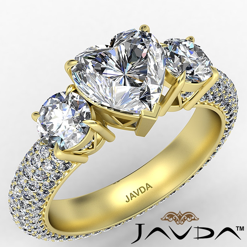 Micro Pave Set Three Stone diamond Ring 18k Gold Yellow