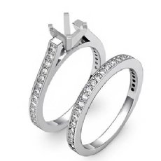 0.57C Pave Princess Diamond Engagement Bridal Ring Set 14K White Gold Semi Mount